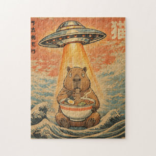 Retro Capybara Ramen UFO Wave Art Puzzle