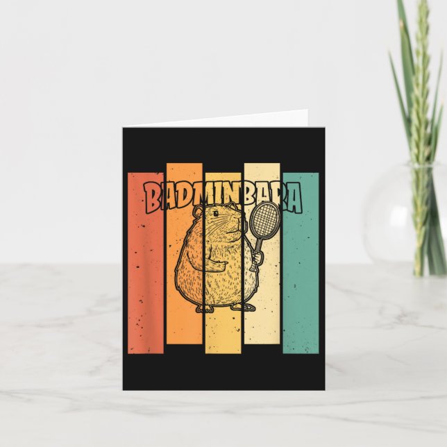 Retro Capybara Shuttle - Vintage Badminton Badminb Card (Front)