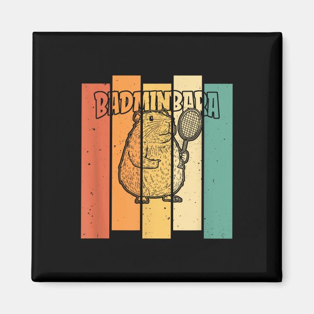 Retro Capybara Shuttle - Vintage Badminton Badminb Magnet (Front)