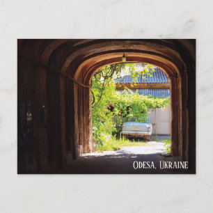 Retro Car and Mailboxes Odesa Ukraine Postcard