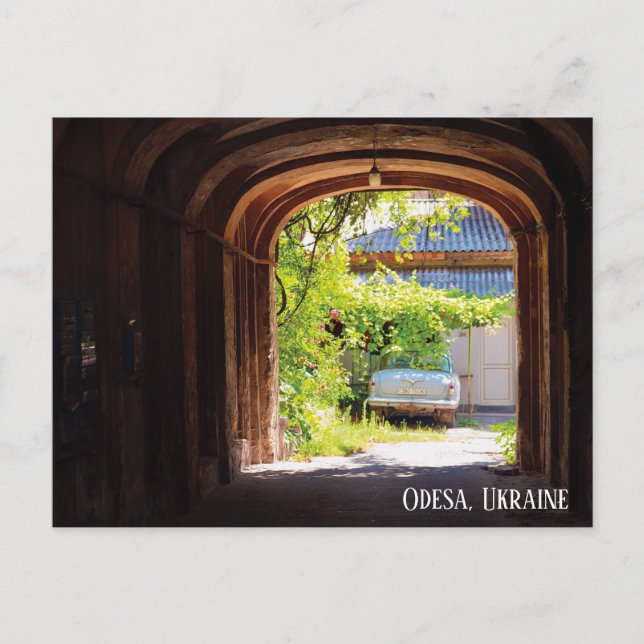 Retro Car and Mailboxes Odesa Ukraine Postcard (Front)
