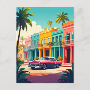 Retro Car and Tropical Havana Vintage Travel Postcard