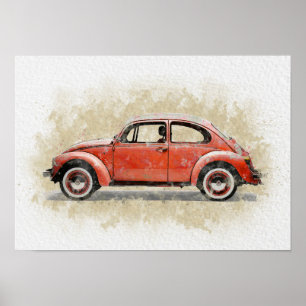 Retro Car Artwork - Red Color Poster