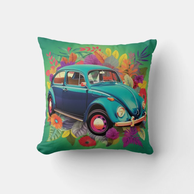 Retro Car Beetle Bug 1960s  Cushion (Front)