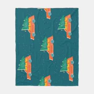 Retro Car Christmas Tree Pattern Fleece Blanket