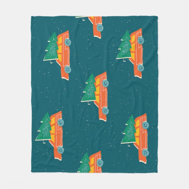 Retro Car Christmas Tree Pattern Fleece Blanket (Front)