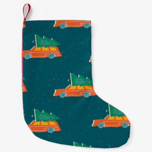 Retro Car Christmas Tree Pattern Small Christmas Stocking