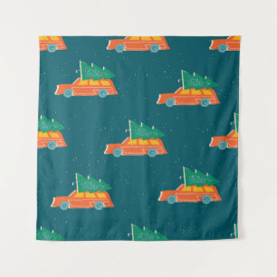 Retro Car Christmas Tree Pattern Tapestry