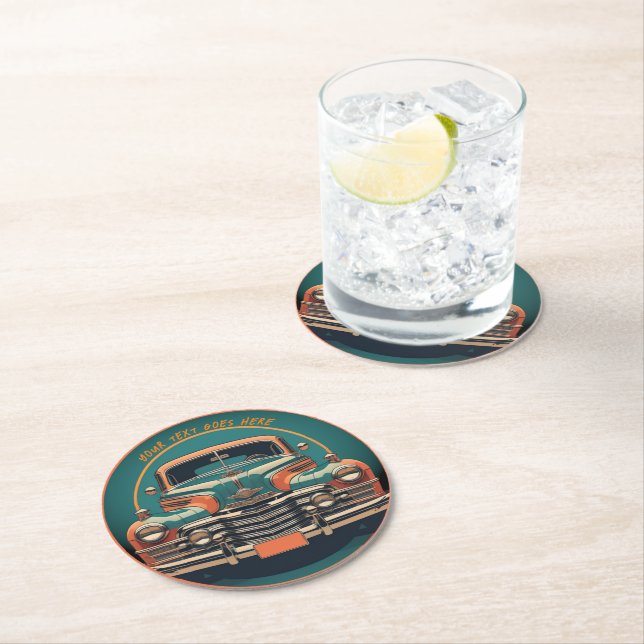 Retro car editable round paper coaster (Insitu)