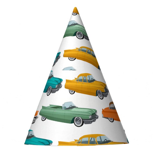 Retro Car Fifties Style Pattern Party Hat (Front)