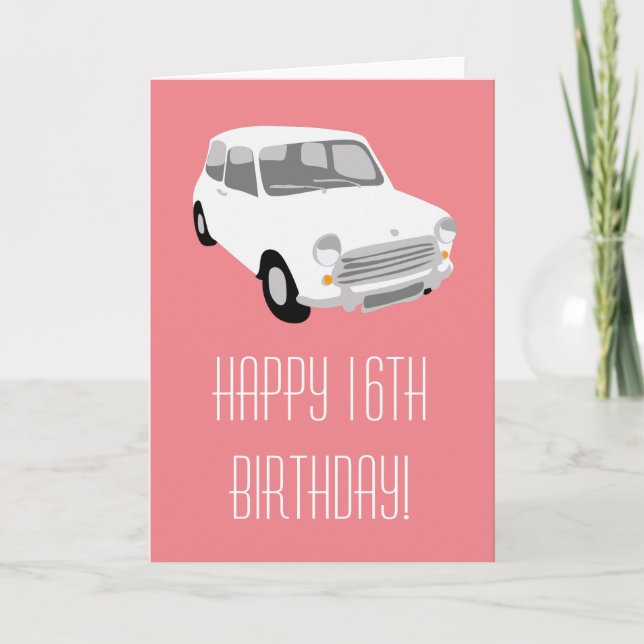 Retro Car Happy 16th Birthday Card (Front)