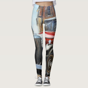 Retro Car Old City Painting Leggings