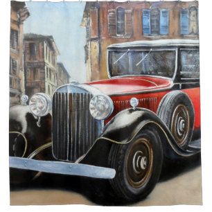Retro Car Old City Painting Shower Curtain