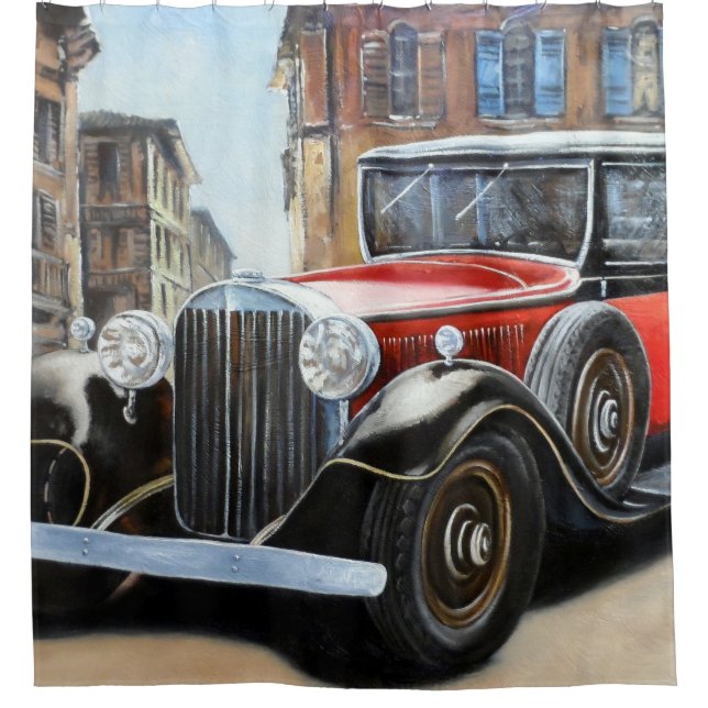Retro Car Old City Painting Shower Curtain (Front)