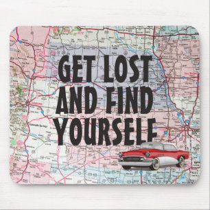 Retro Car on Road Map Mouse Mat
