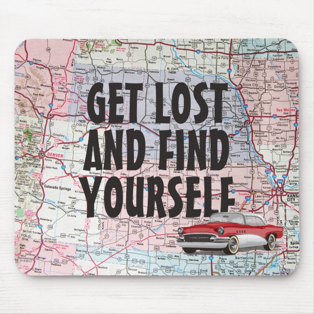 Retro Car on Road Map Mouse Mat (Front)