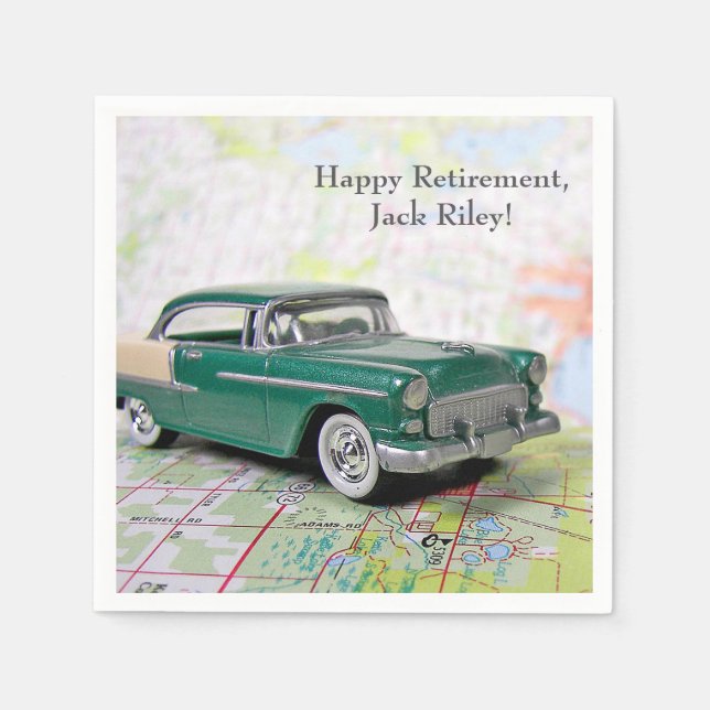 retro car on road map napkin (Front)
