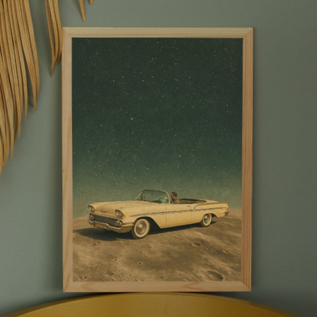 Retro Car on the Moon. Vintage Space Collage Art Poster (Creator Uploaded)