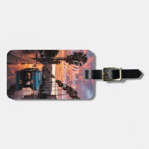 Retro Car & Palm Sunset Personalized Luggage Tag