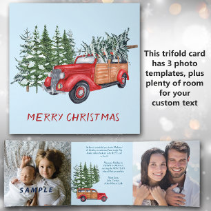 Retro Car Photo Template Trifold Christmas Card