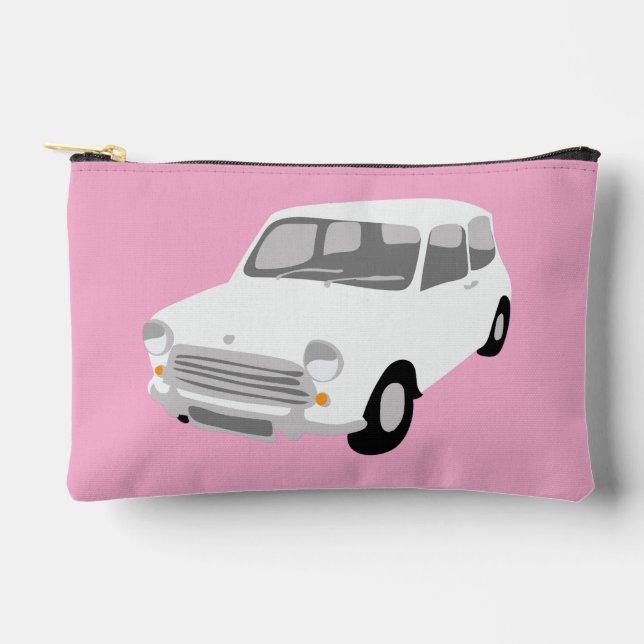 Retro Car Pink and White Accessory Pouch (Front)