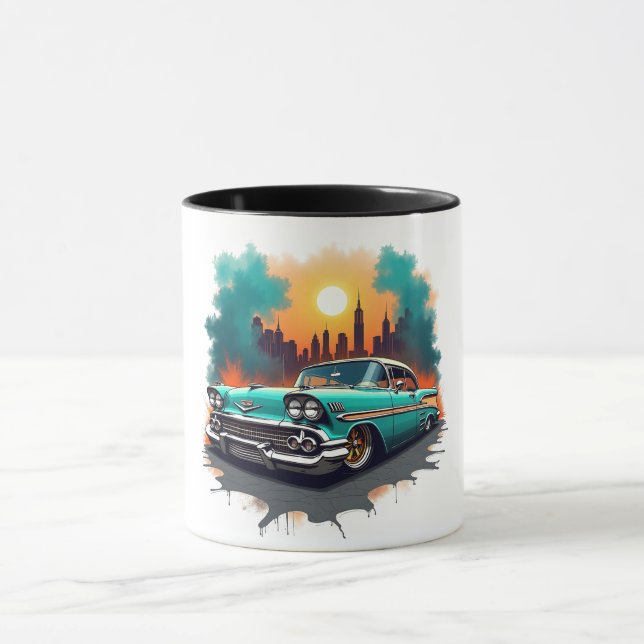 Retro Car Skyline Vibes Coffee Cup (Center)