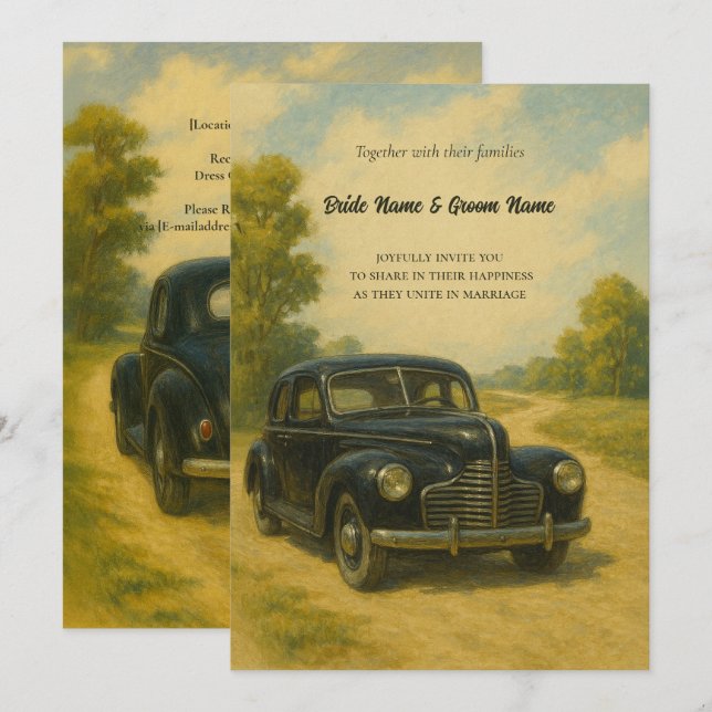 Retro Car Wedding Invitation (Front/Back)