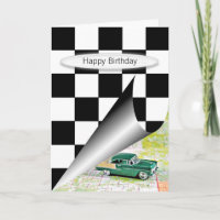 retro car with checkered flag curl