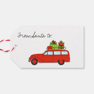 Retro car with Christmas gifts Gift Tags