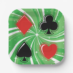 Retro Card Suits Vibrant Red and Black Paper Plate