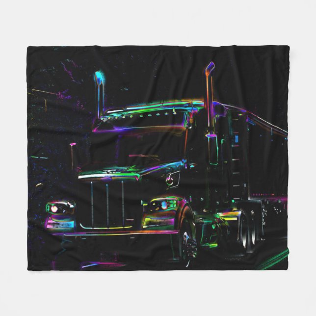 Retro Cargo Truck Art Fleece Blanket (Front (Horizontal))