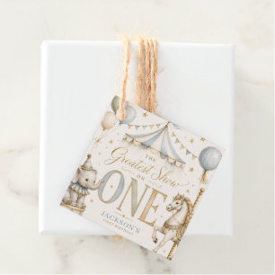Retro carnival theme boy 1st birthday favour tags
