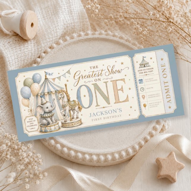 Retro carnival theme boy 1st birthday  invitation (Creator Uploaded)