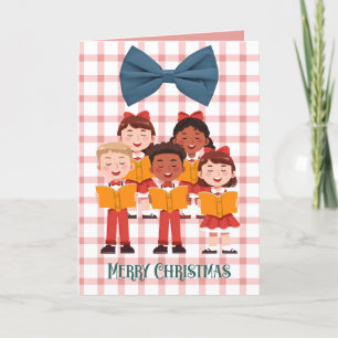 Retro Carolers Funny Christmas Card with Bow