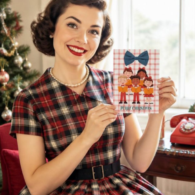 Retro Carolers Funny Christmas Card with Bow  (Creator Uploaded)