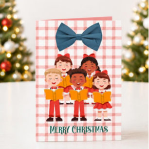 Retro Carolers Funny Christmas Card with Bow