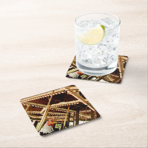 Retro Carousel Square Paper Coaster