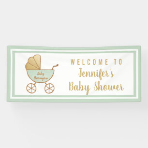Retro Carriage Mint Green Baby Shower Welcome Banner