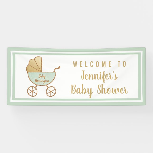 Retro Carriage Mint Green Baby Shower Welcome Banner (Horizontal)