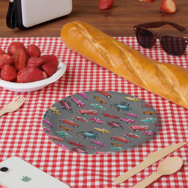  Retro Cars And Trucks Pattern  Paper Plate (Picnic)