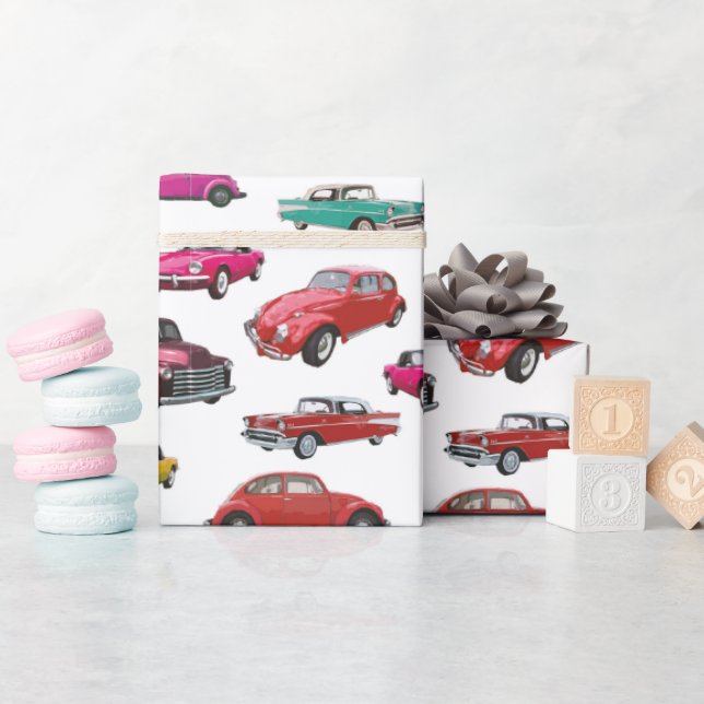 Retro Cars and Trucks Pattern Wrapping Paper (Baby Shower)