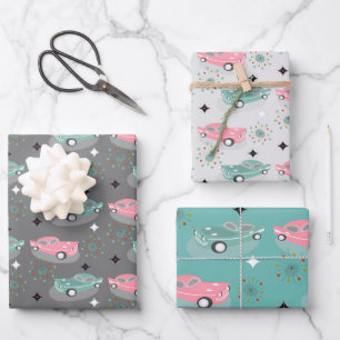 Retro Cars Atomic Starburst Modern Mid Centur Wrapping Paper Sheet