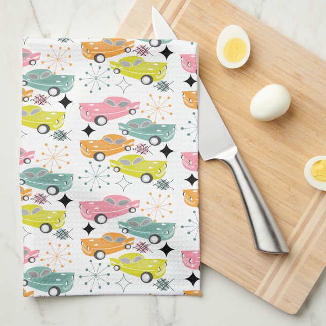 Retro Cars Atomic Starburst Modern Mid Century Tea Towel (Quarter Fold)