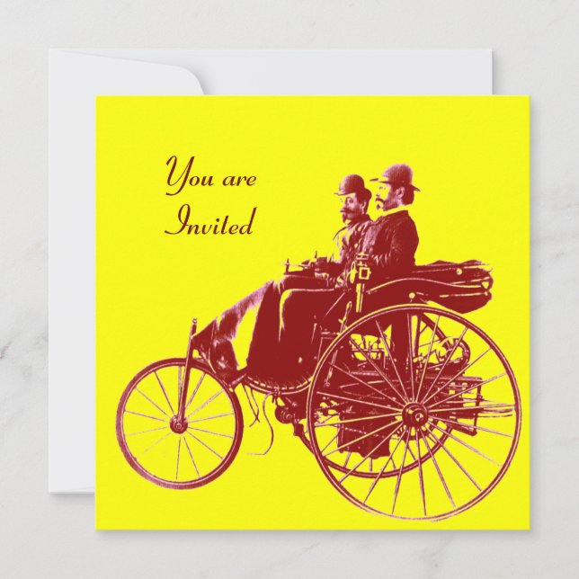 RETRO CARS , AUTO RESTORATION ,yellow red brown Invitation (Front)