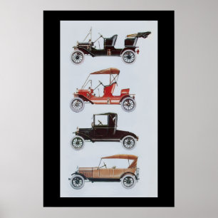 RETRO CARS , black white red Poster