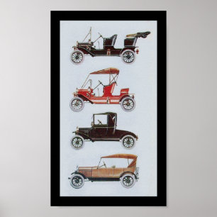 RETRO CARS , black white red Poster