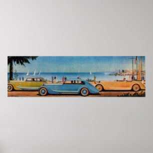 RETRO CARS , blue yellow orange Poster