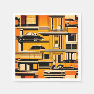 Retro Cars Geometric Mustard Mid Century Napkin