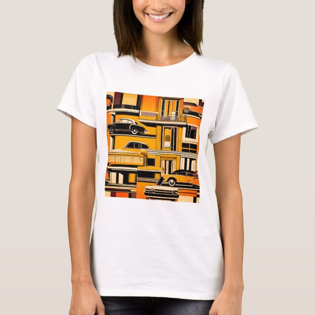 Retro Cars Geometric Mustard Mid Century  T-Shirt (Front)