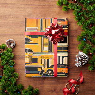 Retro Cars Geometric Mustard Mid Century  Wrapping Paper